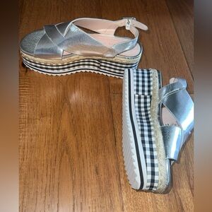 Zara Silver Platform Sandals with Checkered Sole
